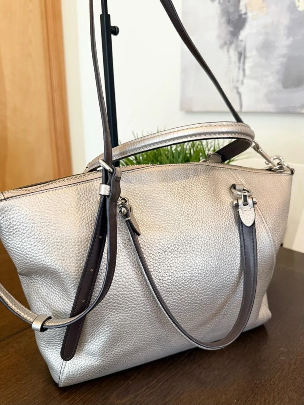 Coach Metallic Silver Pebbled Leather Satchel